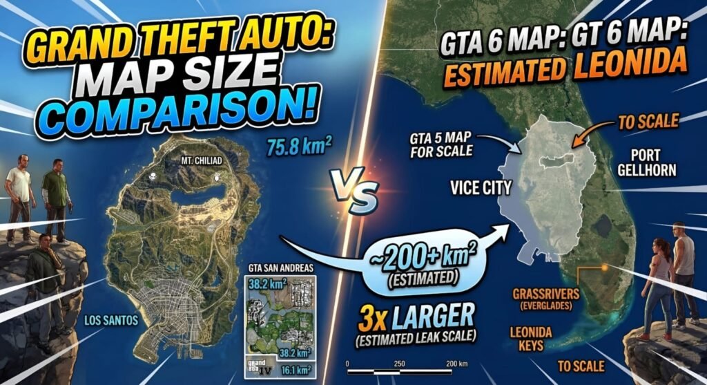 GTA 6 vs GTA 5 map comparison 2026 size difference