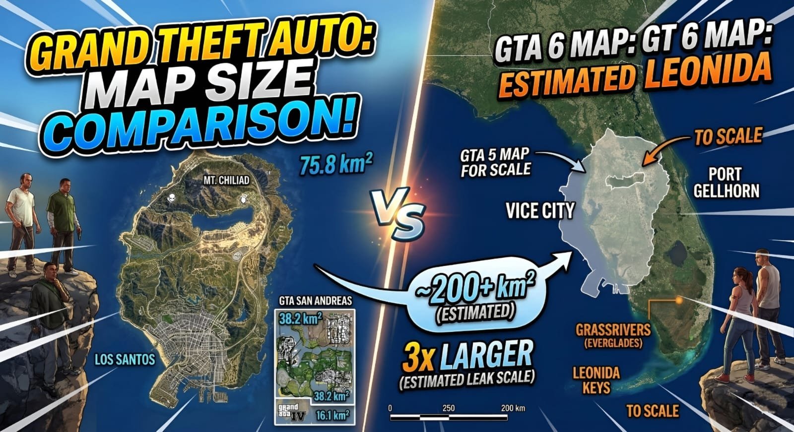GTA 6 vs GTA 5 map comparison 2026 size difference