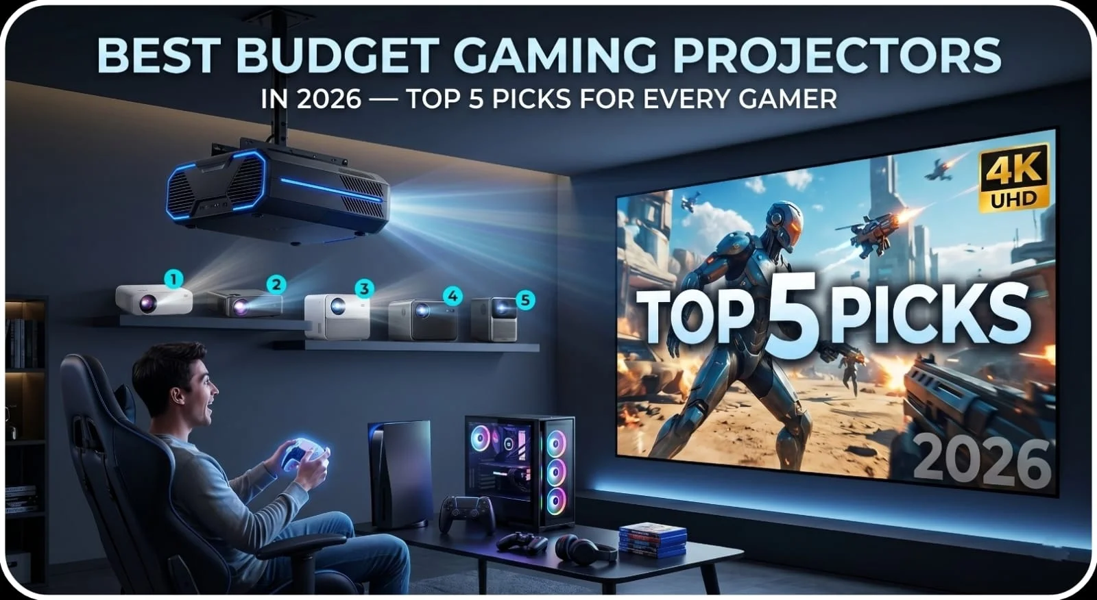 Best budget gaming projector 2026 with low input lag 1080p 4K support high brightness for immersive gaming experience