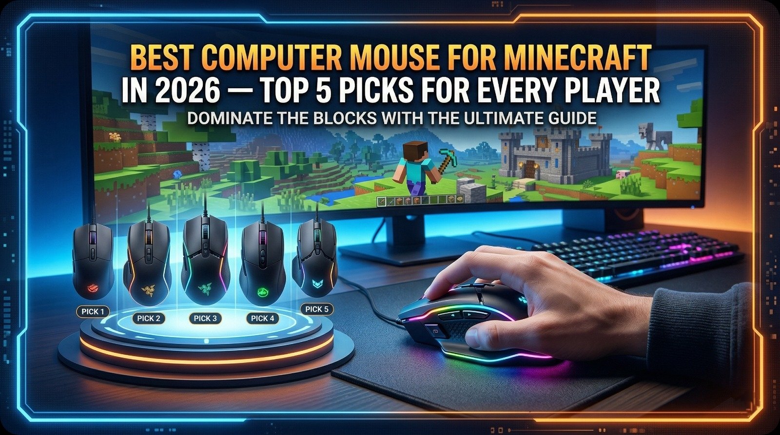 Best computer mouse for Minecraft showing a high-precision gaming mouse optimized for building and PvP gameplay