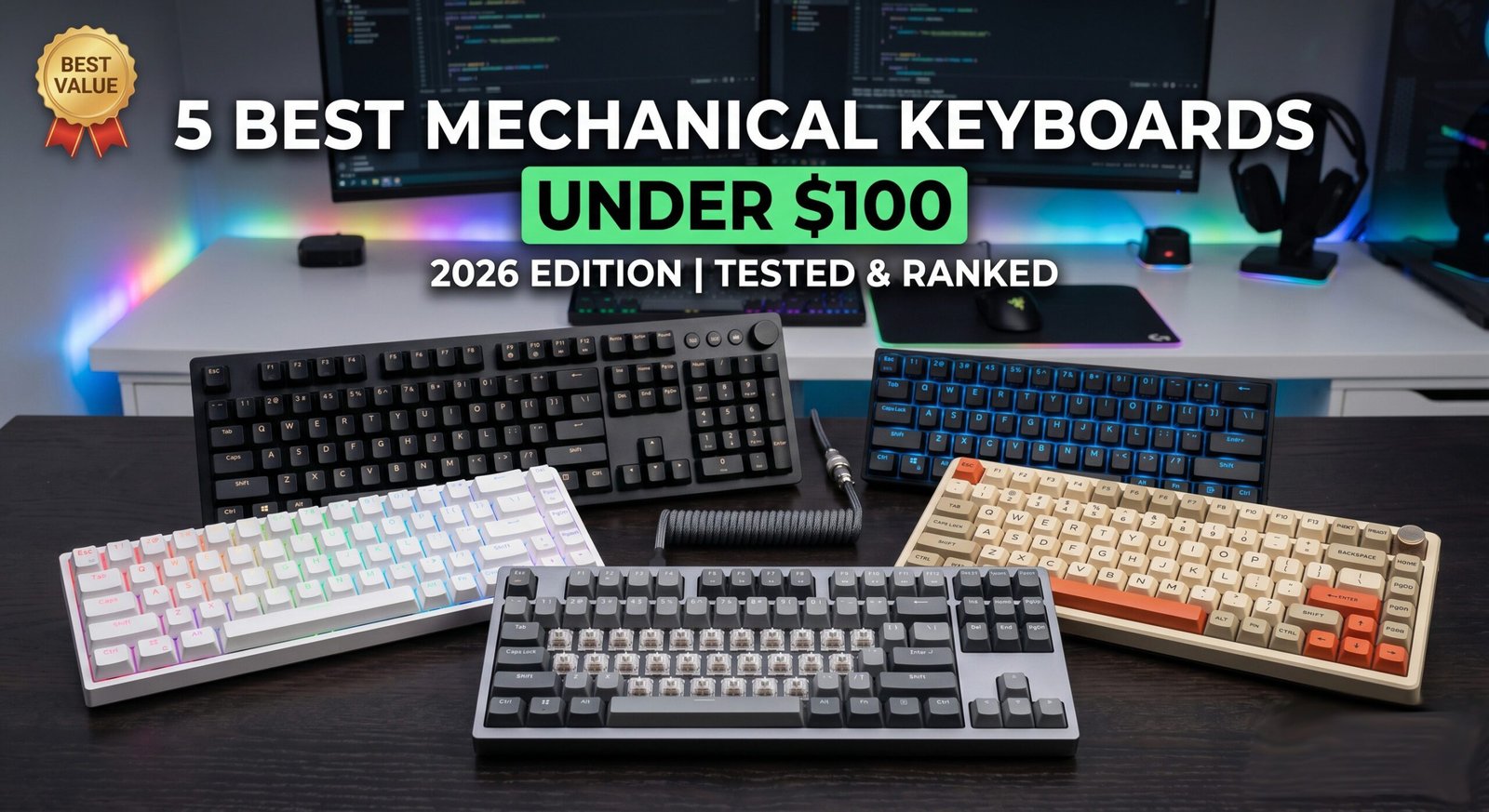 5 best mechanical keyboards under $100 with RGB lighting durable build and responsive switches for gaming and typing