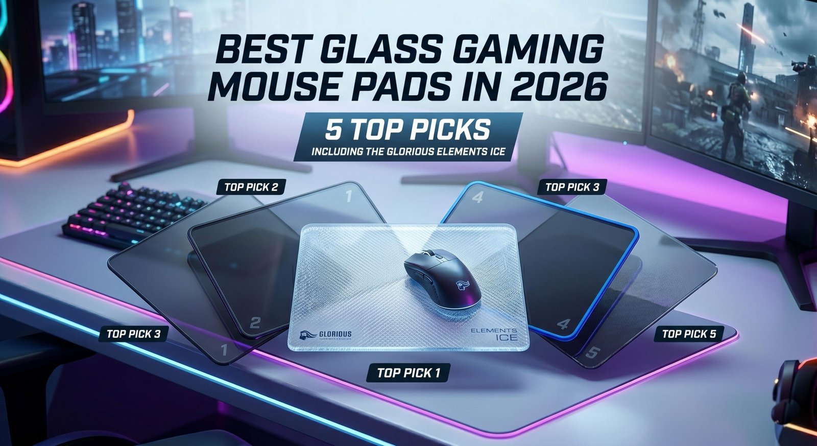 Best glass gaming mouse pad top 5 picks including Glorious Elements Ice with ultra-smooth surface high precision and fast glide for gaming