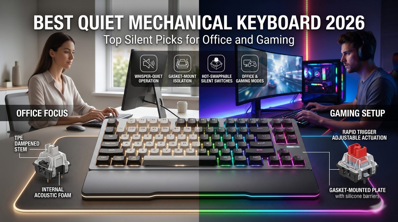Best quiet mechanical keyboard with silent switches comfortable typing experience and durable build quality