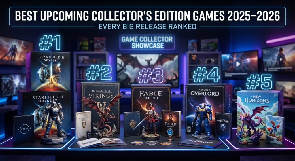 Best upcoming Collector's Edition games featuring premium collectibles, steelbooks, art books, and exclusive items