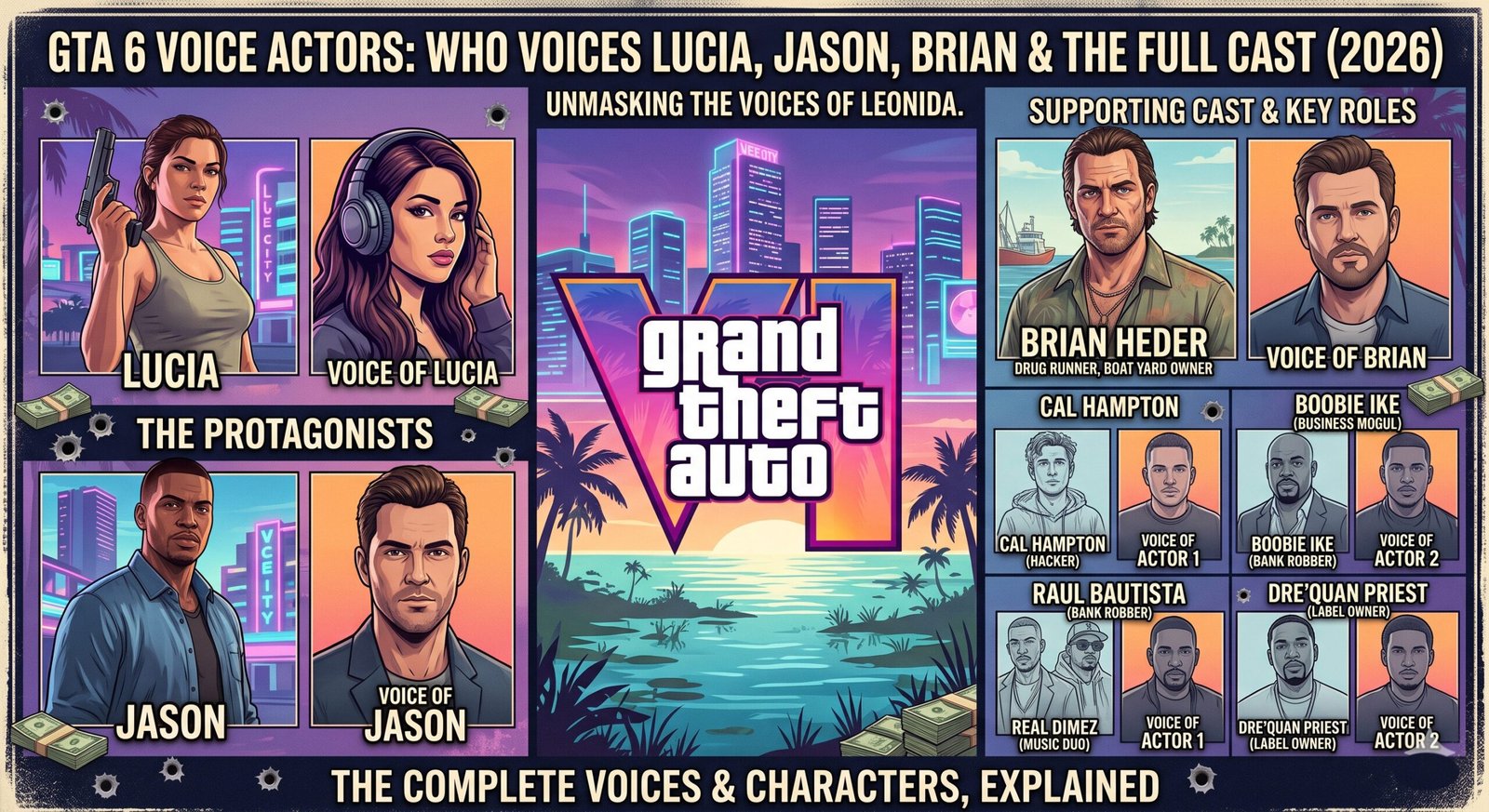 GTA 6 voice actors for Lucia, Jason, Brian, and the full cast featuring the latest confirmed and rumored casting details