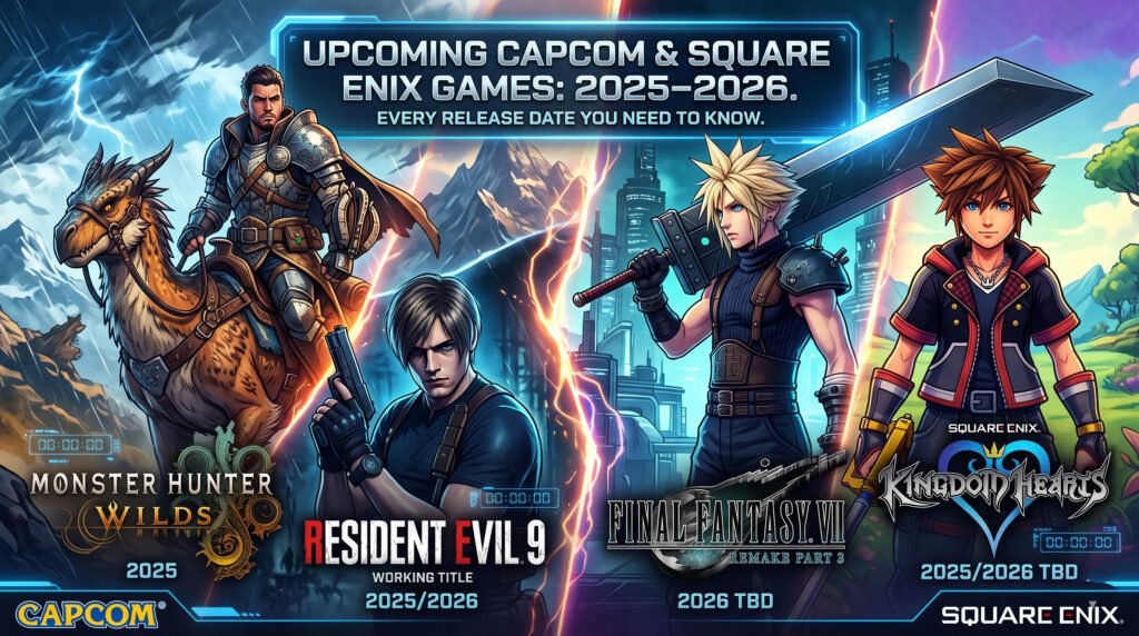 Upcoming Capcom and Square Enix games with release dates for PS5, Xbox, Nintendo Switch, and PC