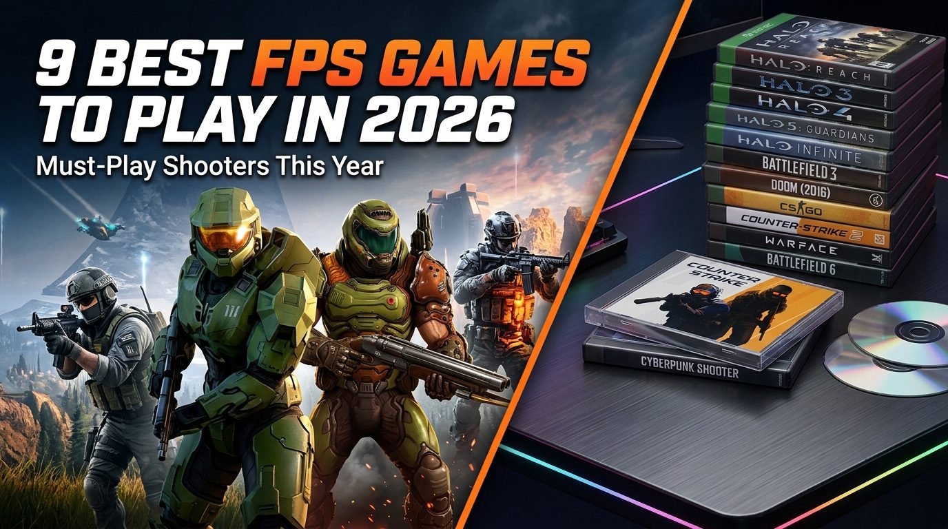 Best FPS games in 2026 featuring Halo, Battlefield, Counter-Strike, DOOM, and other top first-person shooters for PC and consoles