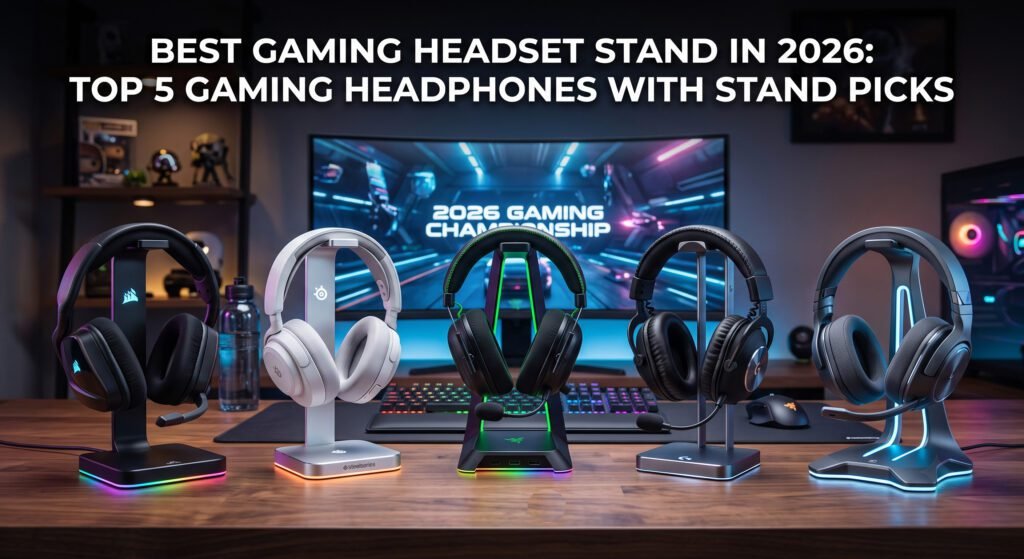 Best gaming headset stand with RGB lighting, USB hub, sturdy base, and cable management for gaming headphones