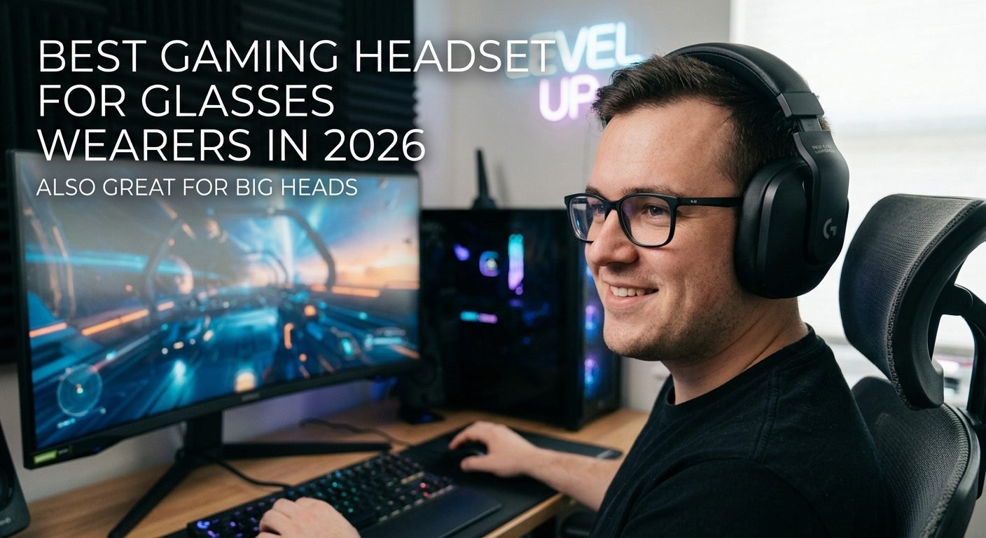 Best gaming headset for glasses wearers with memory foam ear cushions, low clamping force, adjustable headband, and comfortable over-ear design for large heads