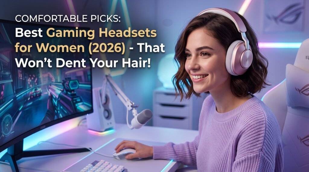 Best gaming headset for women with lightweight design, soft memory foam ear cushions, clear microphone, and comfortable fit for long gaming sessions