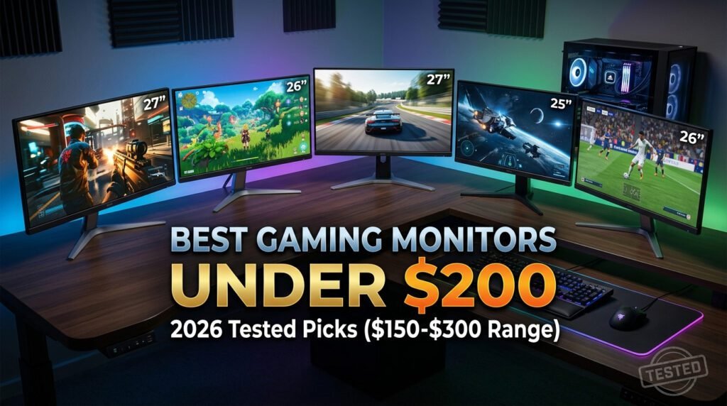 Best gaming monitors under $200 with 144Hz to 240Hz refresh rates, fast response times, and IPS or VA panels for PC gaming