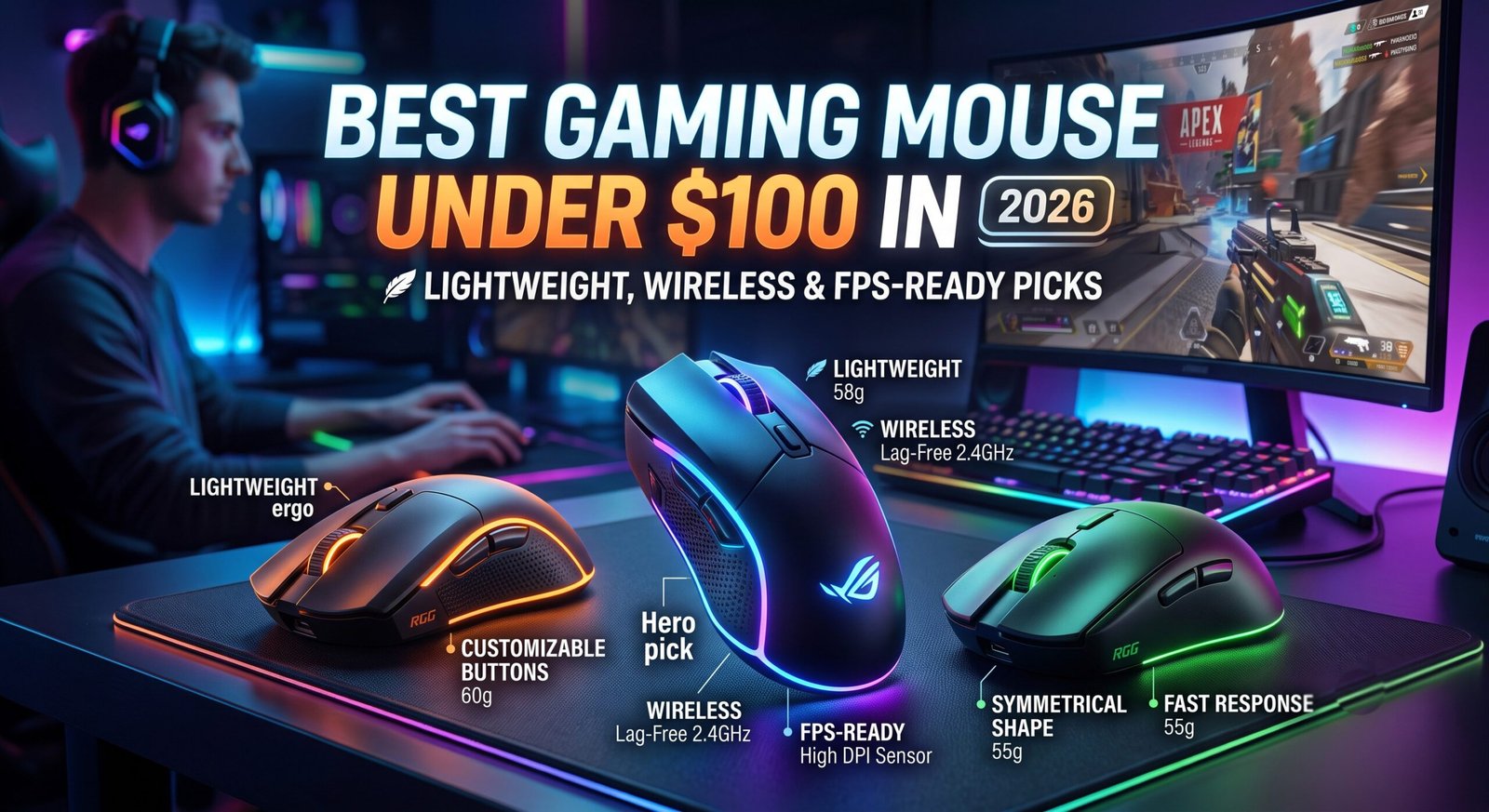 Best gaming mouse under $100 featuring lightweight wireless and FPS-ready designs with high-precision sensors and ergonomic comfort