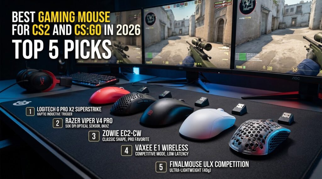 Best gaming mouse for CS2 and CS:GO with lightweight design, high-precision sensor, and low-latency performance for competitive FPS gaming