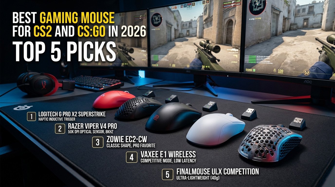 Best gaming mouse for CS2 and CS:GO with lightweight design, high-precision sensor, and low-latency performance for competitive FPS gaming