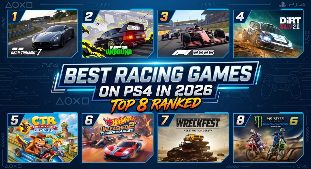 Best PS4 racing games featuring realistic simulators, arcade racers, rally games, and open-world driving experiences