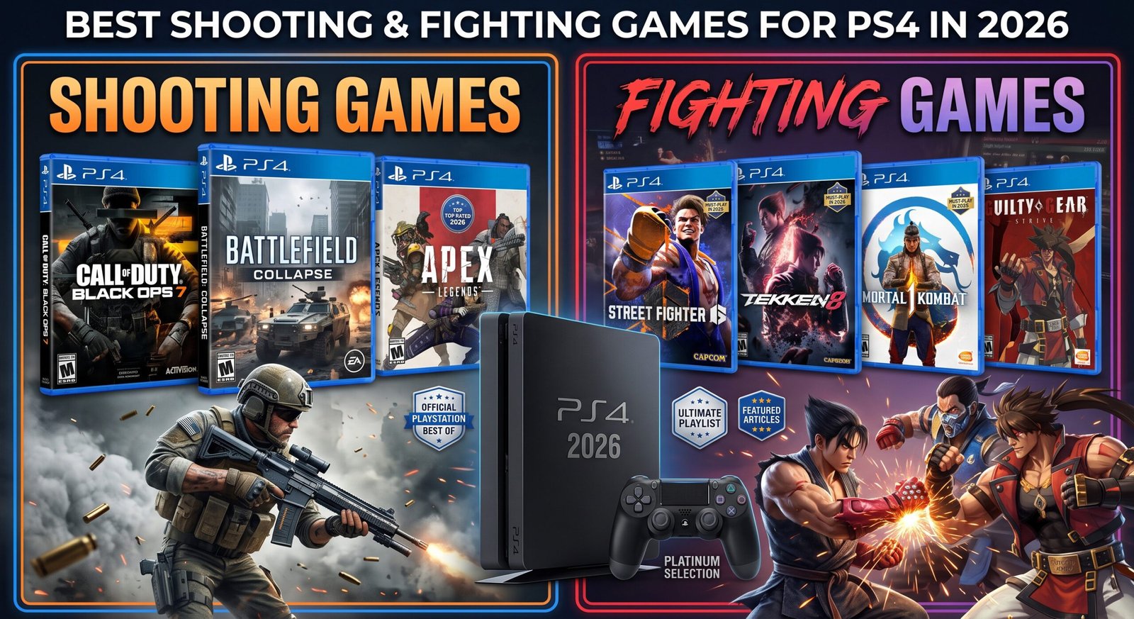 Best PS4 shooting and fighting games featuring FPS action, multiplayer battles, and popular fighting titles for PlayStation 4