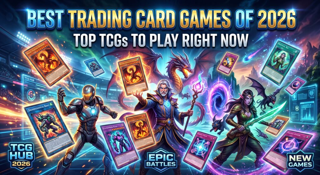 Best trading card games featuring Pokémon, Magic The Gathering, One Piece, Disney Lorcana, and Yu-Gi-Oh! with competitive and collectible cards