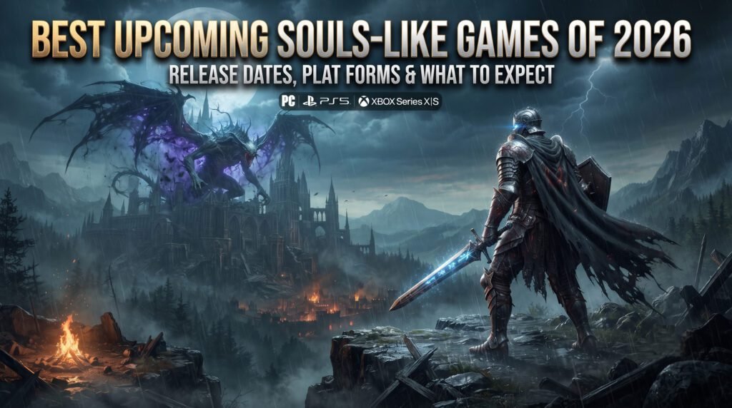 Upcoming Souls-like games featuring dark fantasy worlds, challenging boss battles, and action RPG gameplay for PS5, Xbox, PC, and Nintendo Switch 2