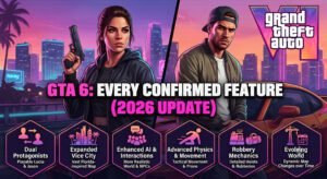 GTA 6 gameplay featuring Vice City, Lucia and Jason, improved combat, vehicles, and a detailed open world