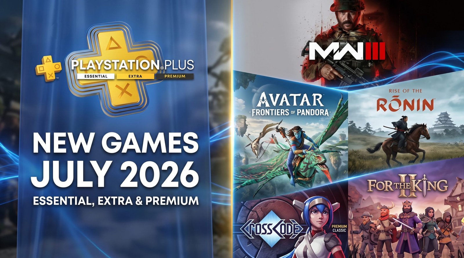 New PS Plus games for July 2026 featuring Essential, Extra, and Premium titles for PS5 and PS4