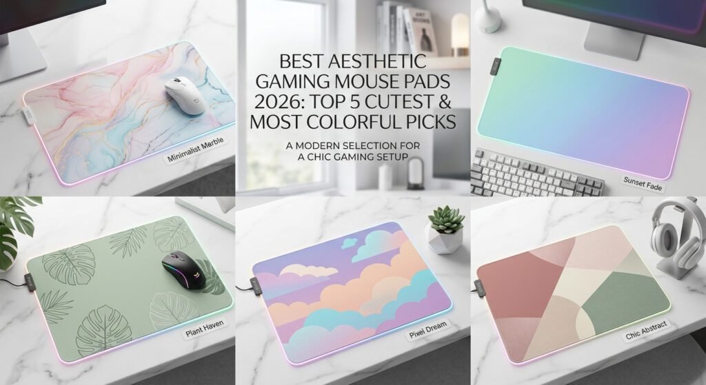 Best aesthetic gaming mouse pads in 2026 featuring cute pastel, colorful, and kawaii designs for gaming setups.