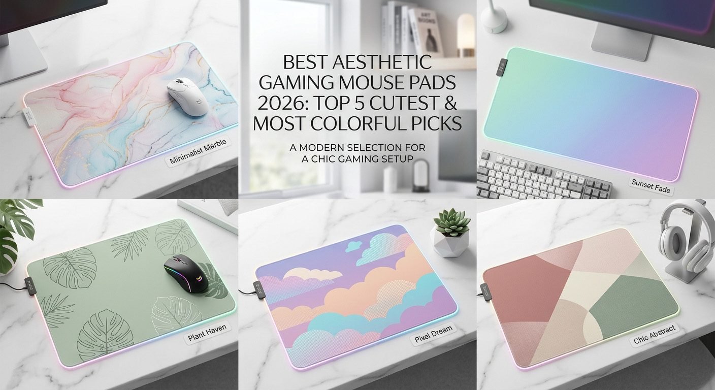 Best aesthetic gaming mouse pads in 2026 featuring cute pastel, colorful, and kawaii designs for gaming setups.