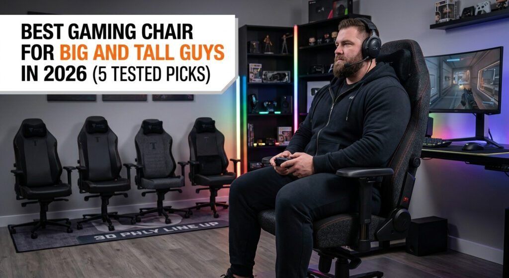 Best gaming chair for big and tall guys with an extra-wide seat, ergonomic lumbar support, and a heavy-duty frame.