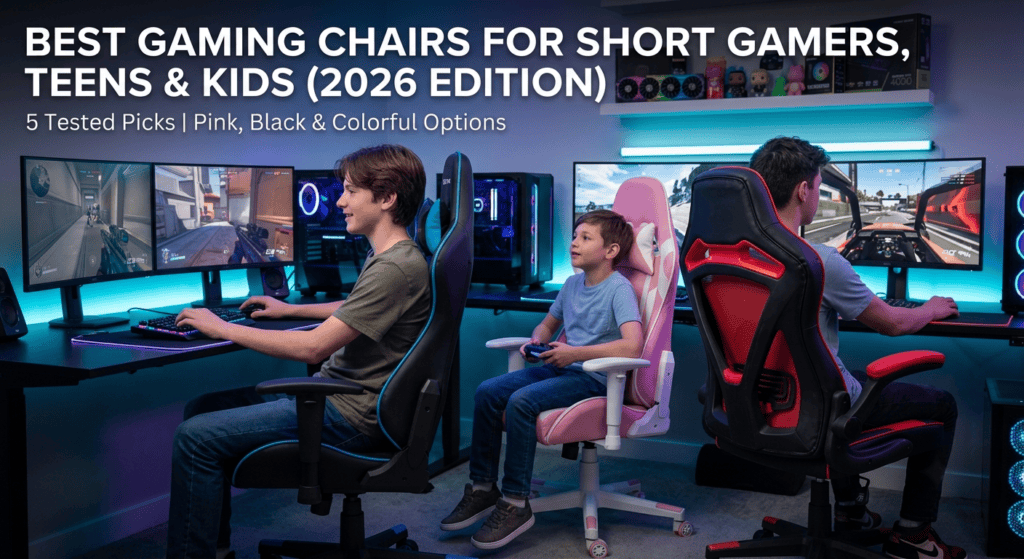 Best gaming chair for short gamers, teens, and kids with adjustable height, ergonomic support, and colorful designs.