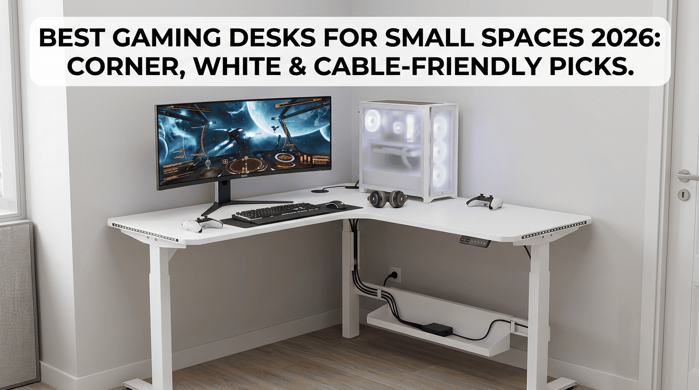 Best gaming desk for small spaces with cable management, compact design, and corner-friendly layout.