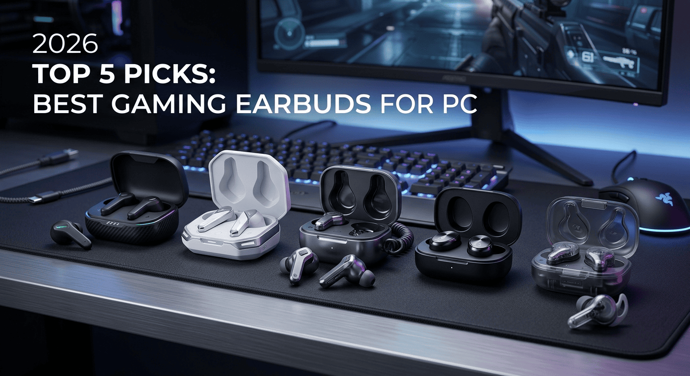 Best gaming earbuds for PC with low-latency audio, built-in microphone, and wired and wireless connectivity.