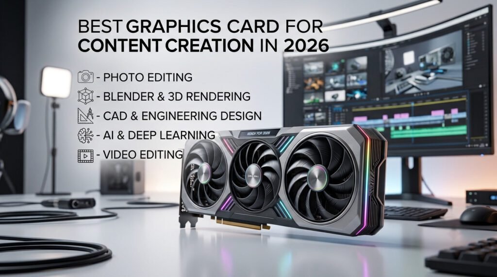 Best graphics cards for gaming in 2026 featuring NVIDIA and AMD GPUs for Fortnite, Warzone, Valorant, and 4K gaming.