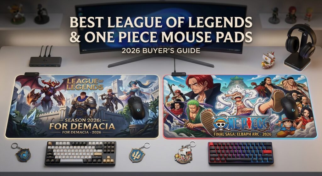 Best League of Legends and One Piece gaming mouse pads in 2026 featuring XXL desk mats and anime-inspired designs.