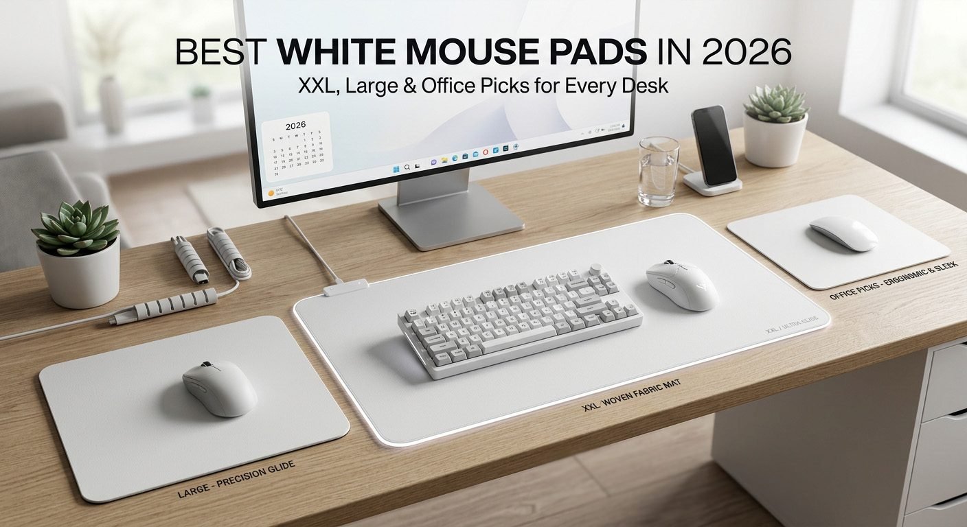 Best white mouse pads in 2026 featuring XXL, large, gaming, and office desk mat options.