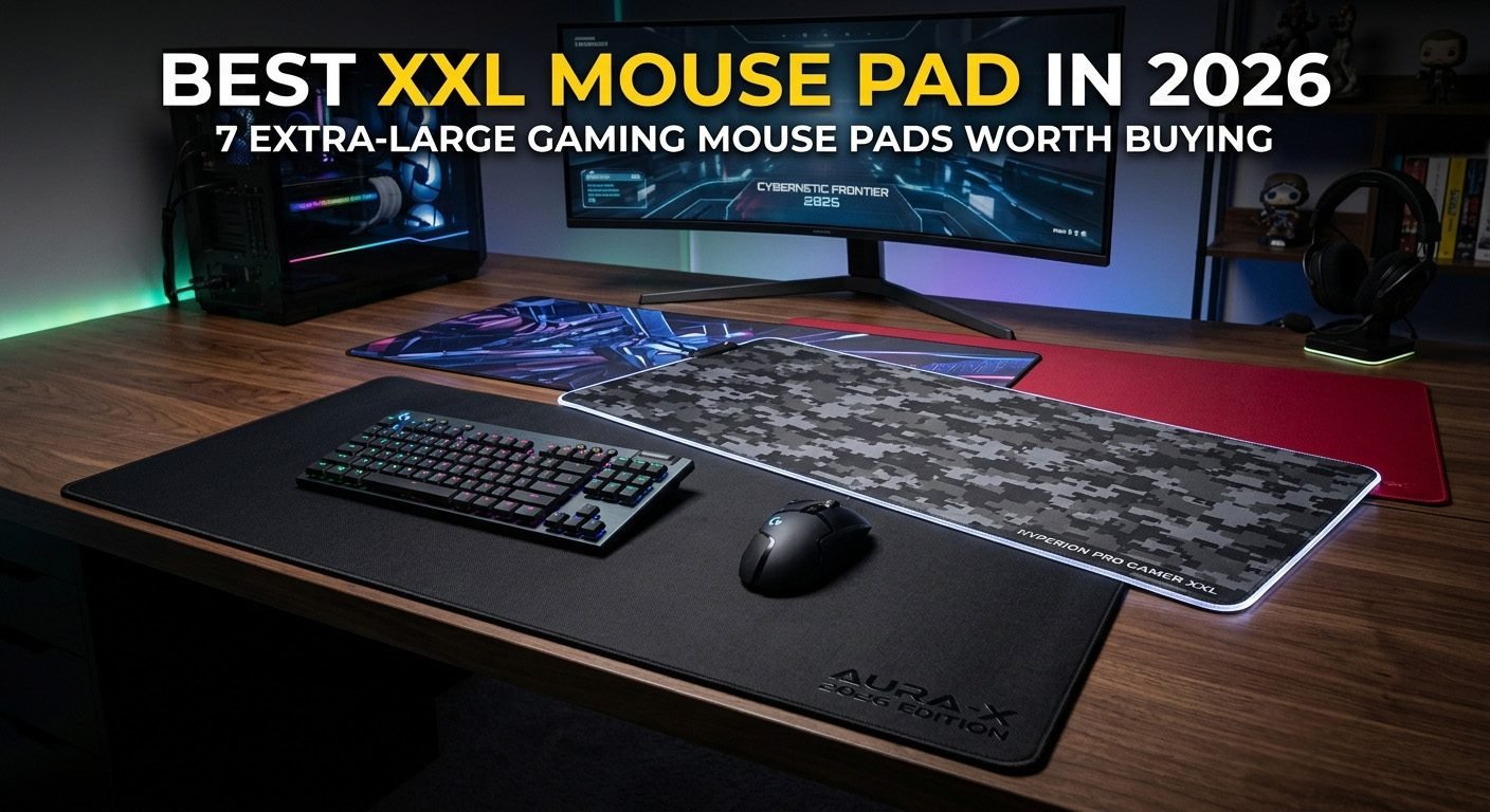 Best XXL gaming mouse pad with extended cloth surface, stitched edges, and non-slip rubber base for PC gaming.