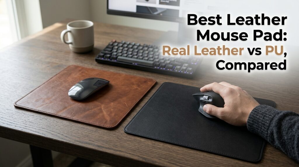 Real leather vs. PU leather mouse pads compared by material, texture, appearance, and durability.