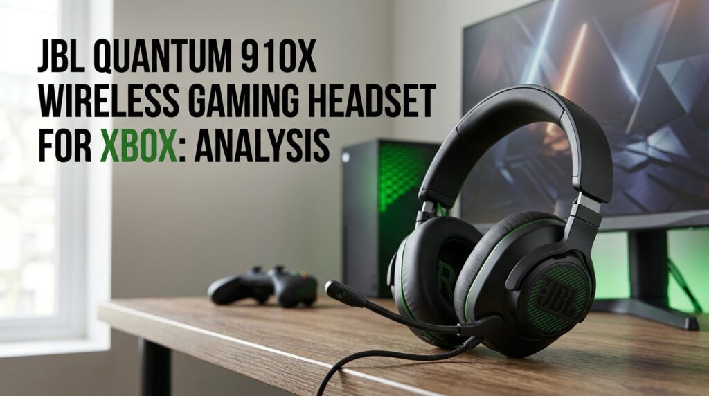 JBL Quantum 910X wireless gaming headset for Xbox, featuring its over-ear design, wireless connectivity, and gaming-focused features.