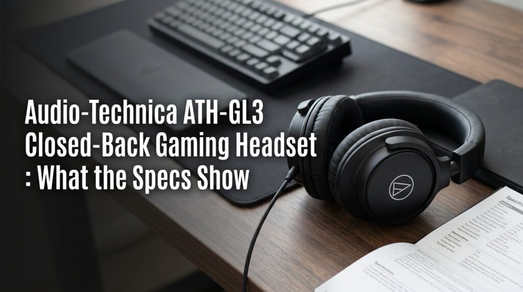 Audio-Technica ATH-GL3 closed-back gaming headset featuring its design, technical specifications, and key features.