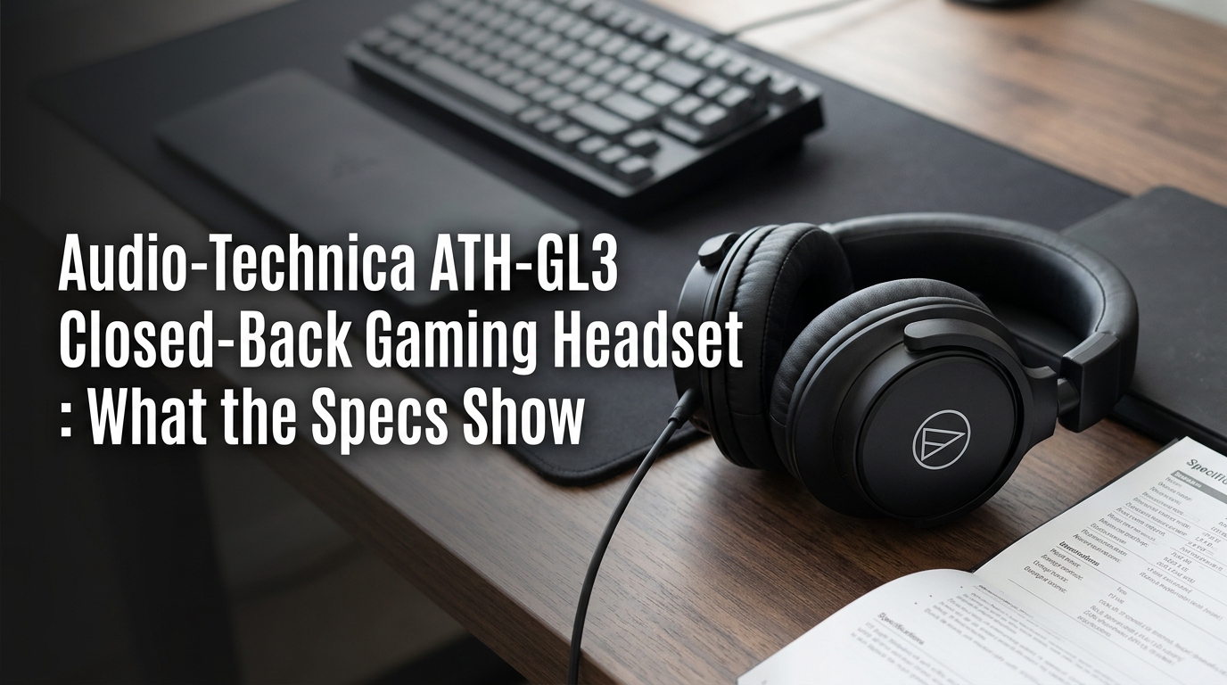 Audio-Technica ATH-GL3 closed-back gaming headset featuring its design, technical specifications, and key features.
